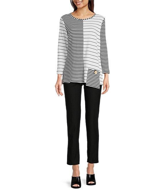 Ali Miles Yarn-Dyed Stripe Round Neck 3/4 Sleeve Tunic Product Image