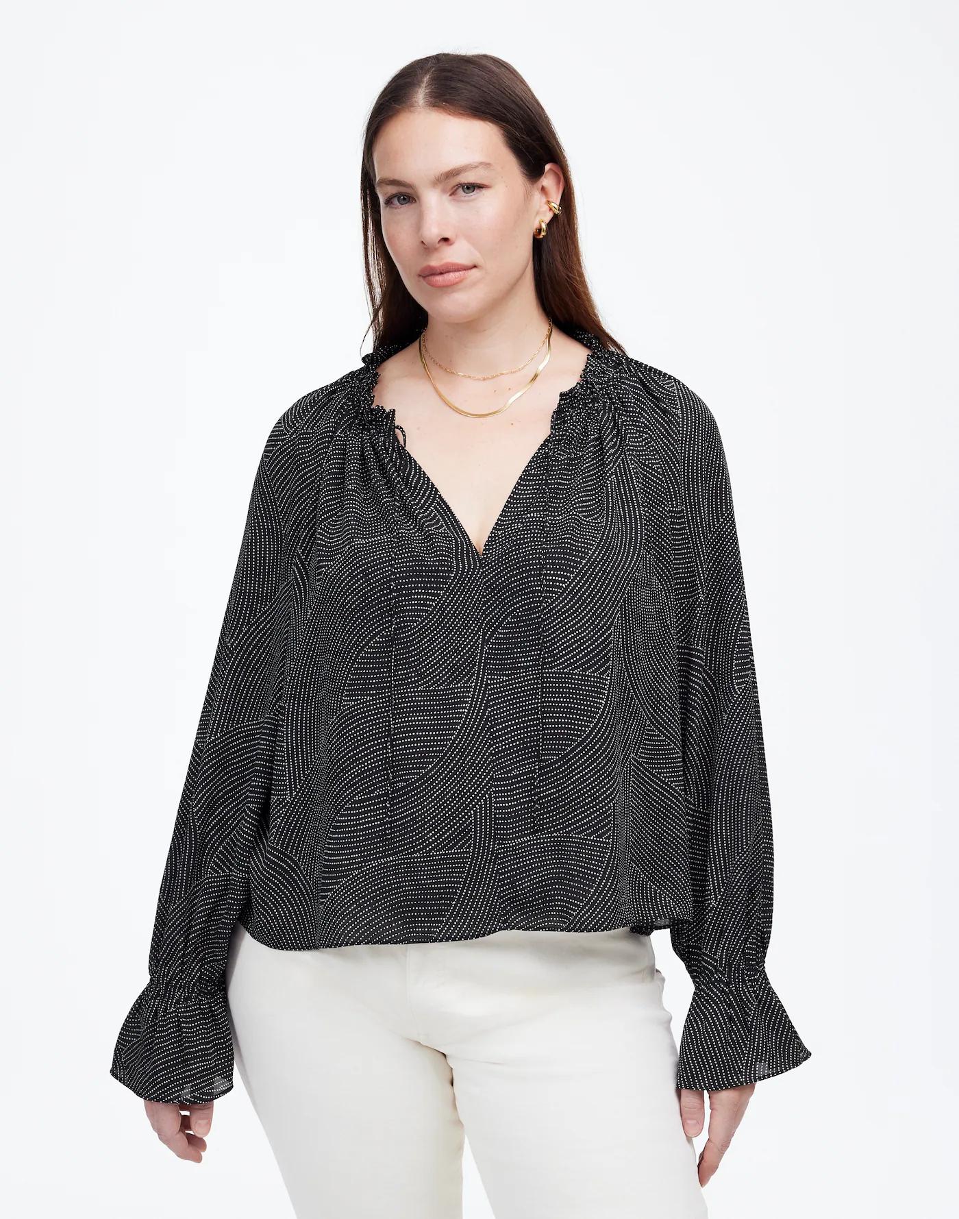 Long-Sleeve Tie-Neck Top Product Image