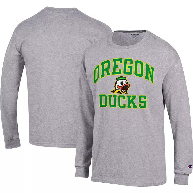 Mens Champion Heather Gray Oregon Ducks High Motor Long Sleeve T-Shirt Product Image