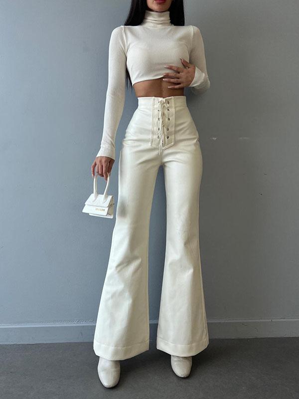 Flared Pants Bandage Solid Color Pants Trousers Product Image