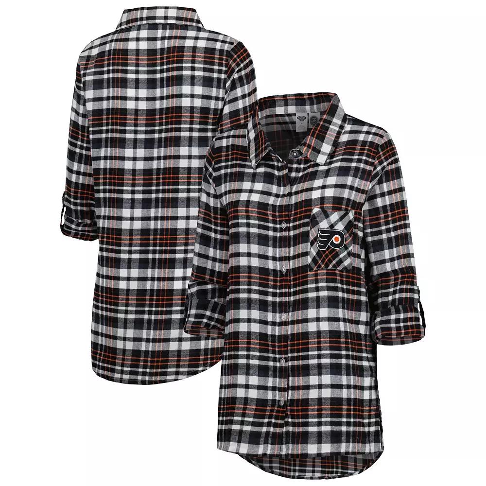 Women's Concepts Sport Black Philadelphia Flyers Mainstay Flannel Full-Button Long Sleeve Nightshirt, Size: Medium, Fly Black Product Image