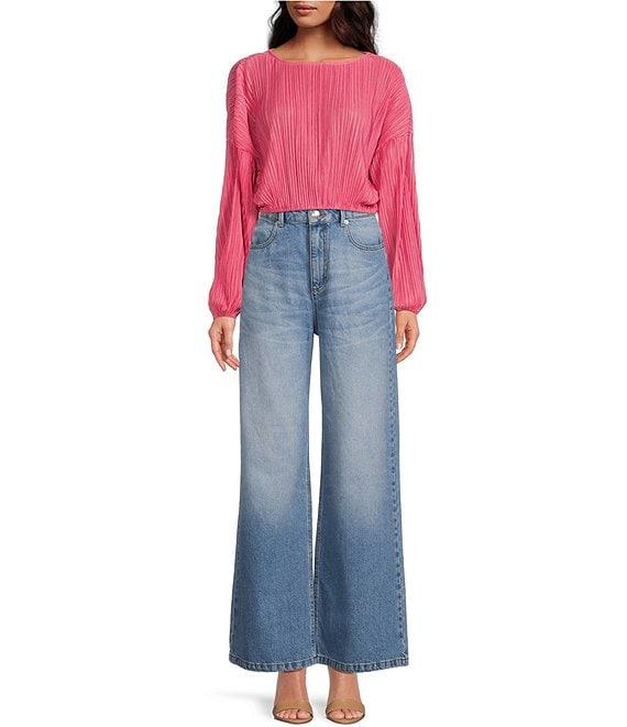 Gianni Bini Mariposa Denim Wide Leg Medium Wash Jeans Product Image