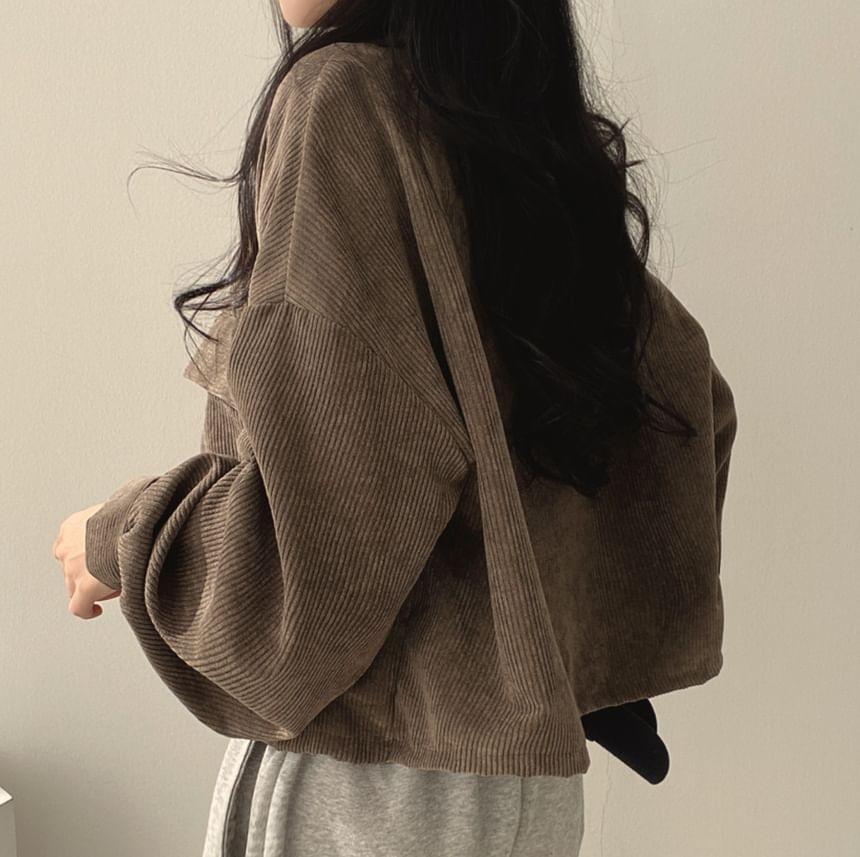 Plain Corduroy Loose-Fit Crop Shirt Jacket Product Image