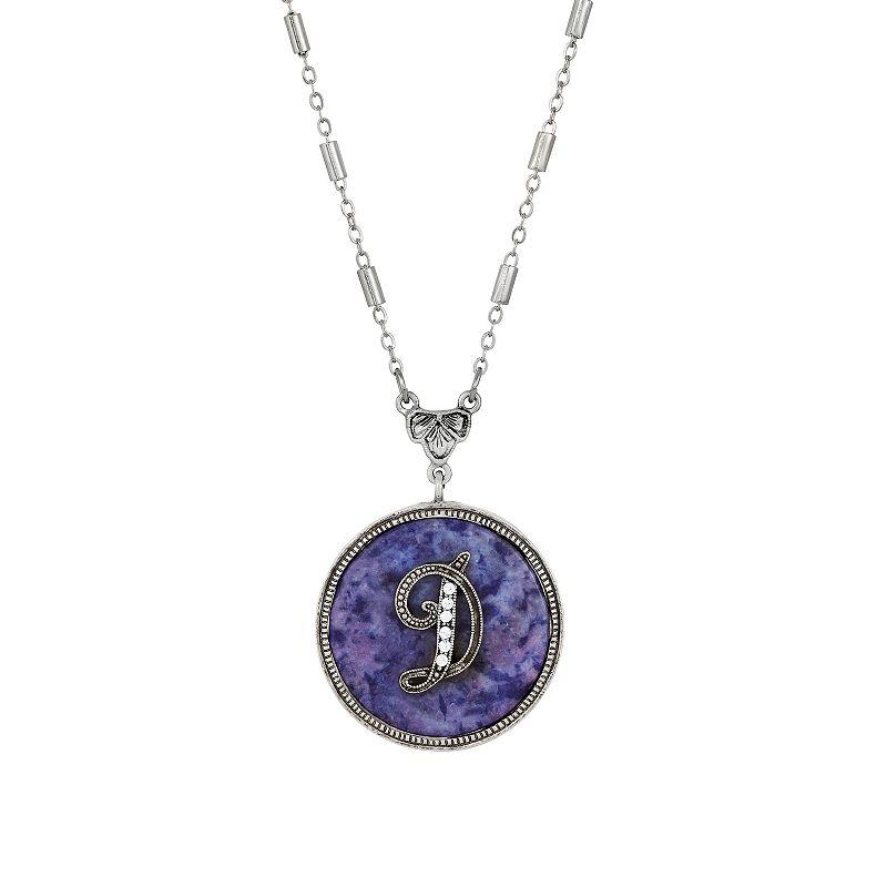 1928 Silver Tone Round Initial Pendant Necklace, Women's, J Product Image