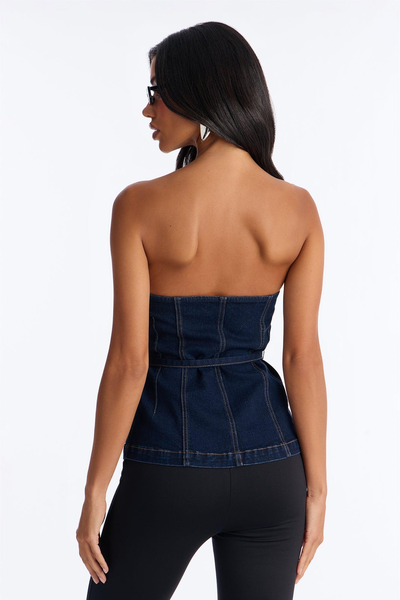Denim Always Belted Peplum Top - Dark Wash Female Product Image