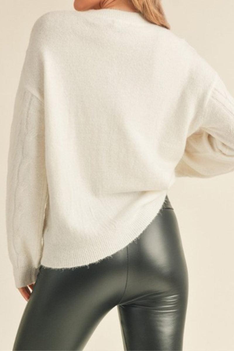 V Neck Cable Knit Sweater Product Image