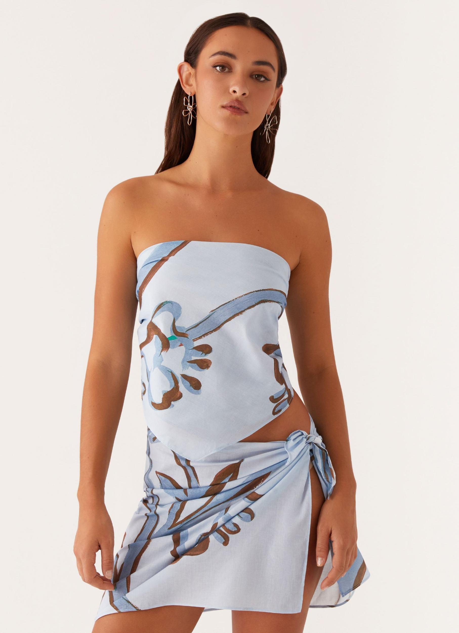 Ocean Is Calling Mini Sarong - Blue Floral Print Product Image