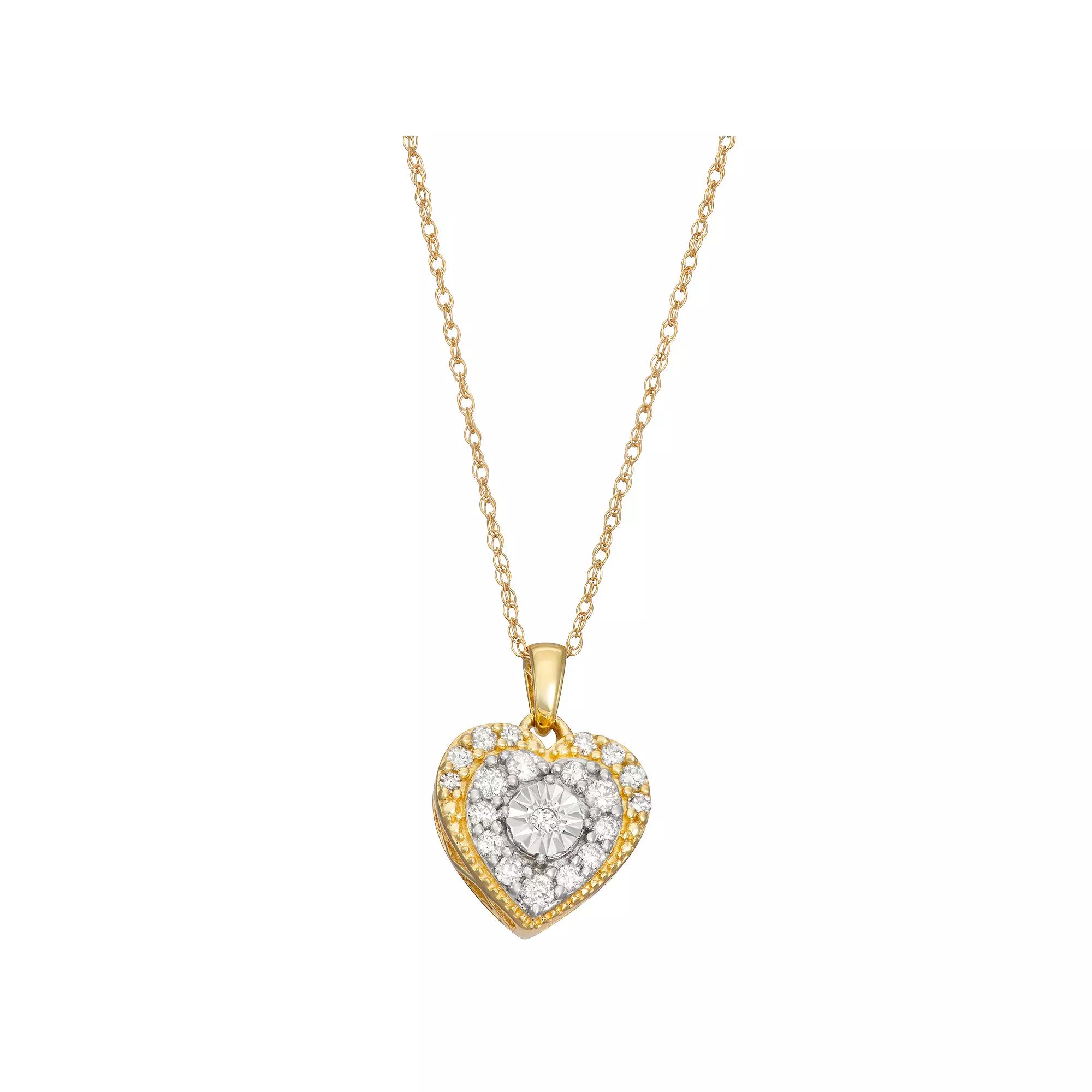 HDI 10k Gold 1/4 Carat T.W. Diamond Heart Pendant Necklace, Women's, Size: 18" Product Image