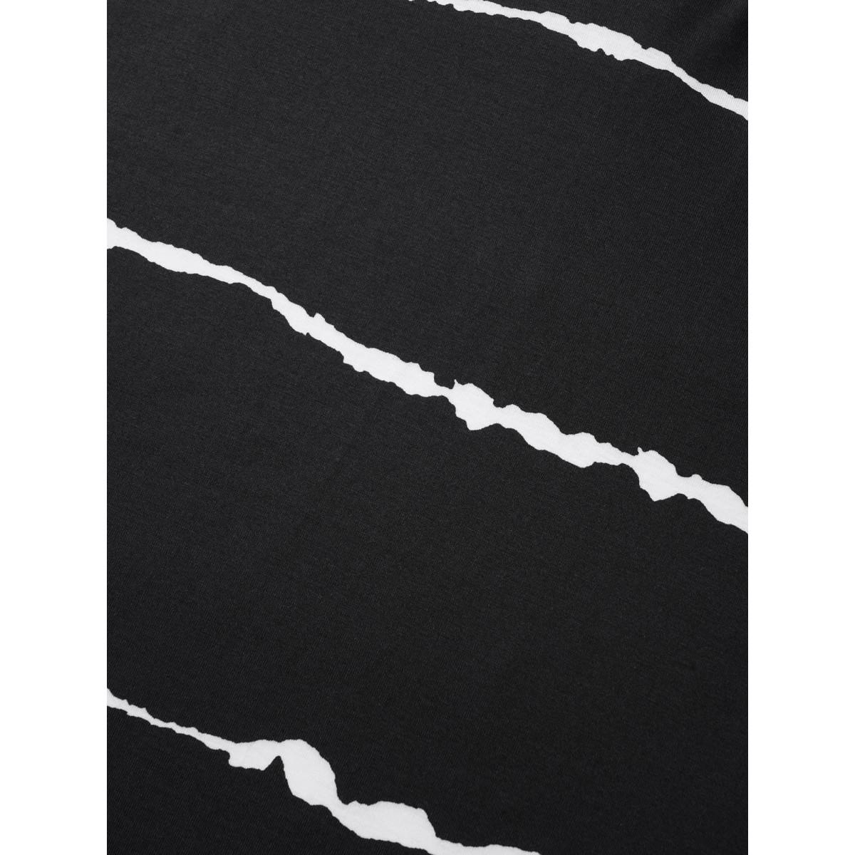 Plus Size Striped Contrast Petal Sleeve T-shirt Black Women Elegant Striped Everyday T-shirts BloomChic 22-24/3X Product Image