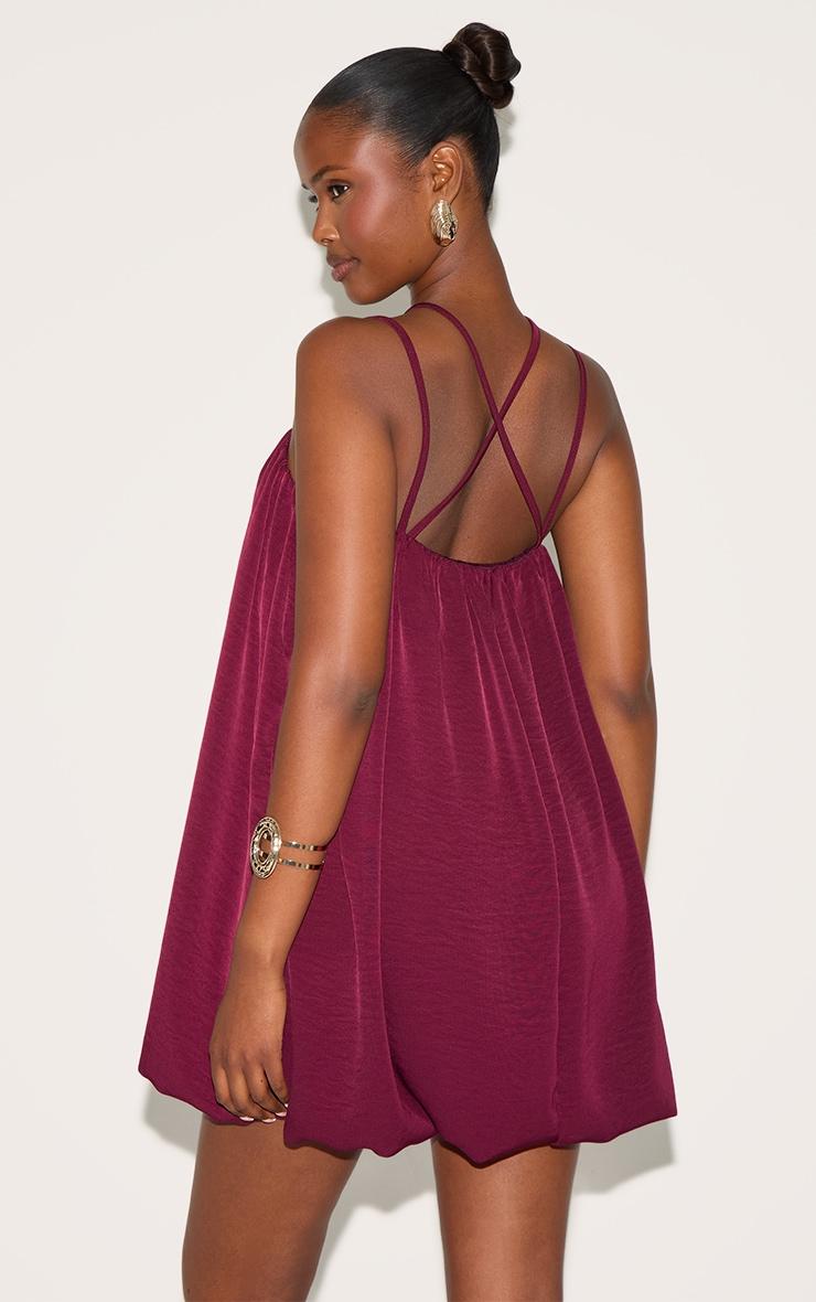  Wine Puff Ball Strappy Mini Dress Product Image