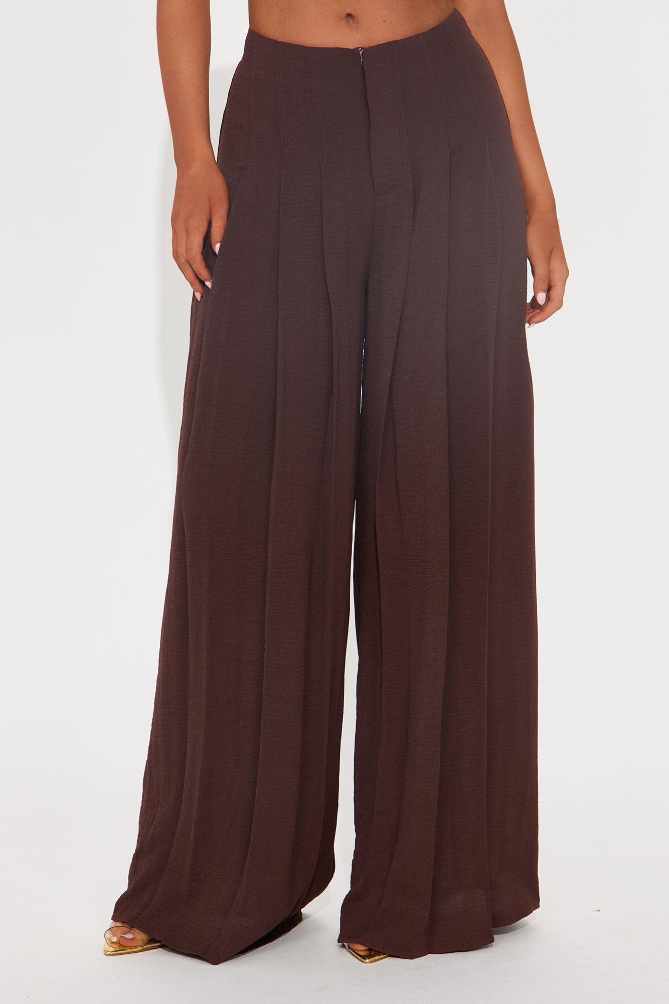Elevate You Pleated Wide Leg Trouser - Chocolate Product Image