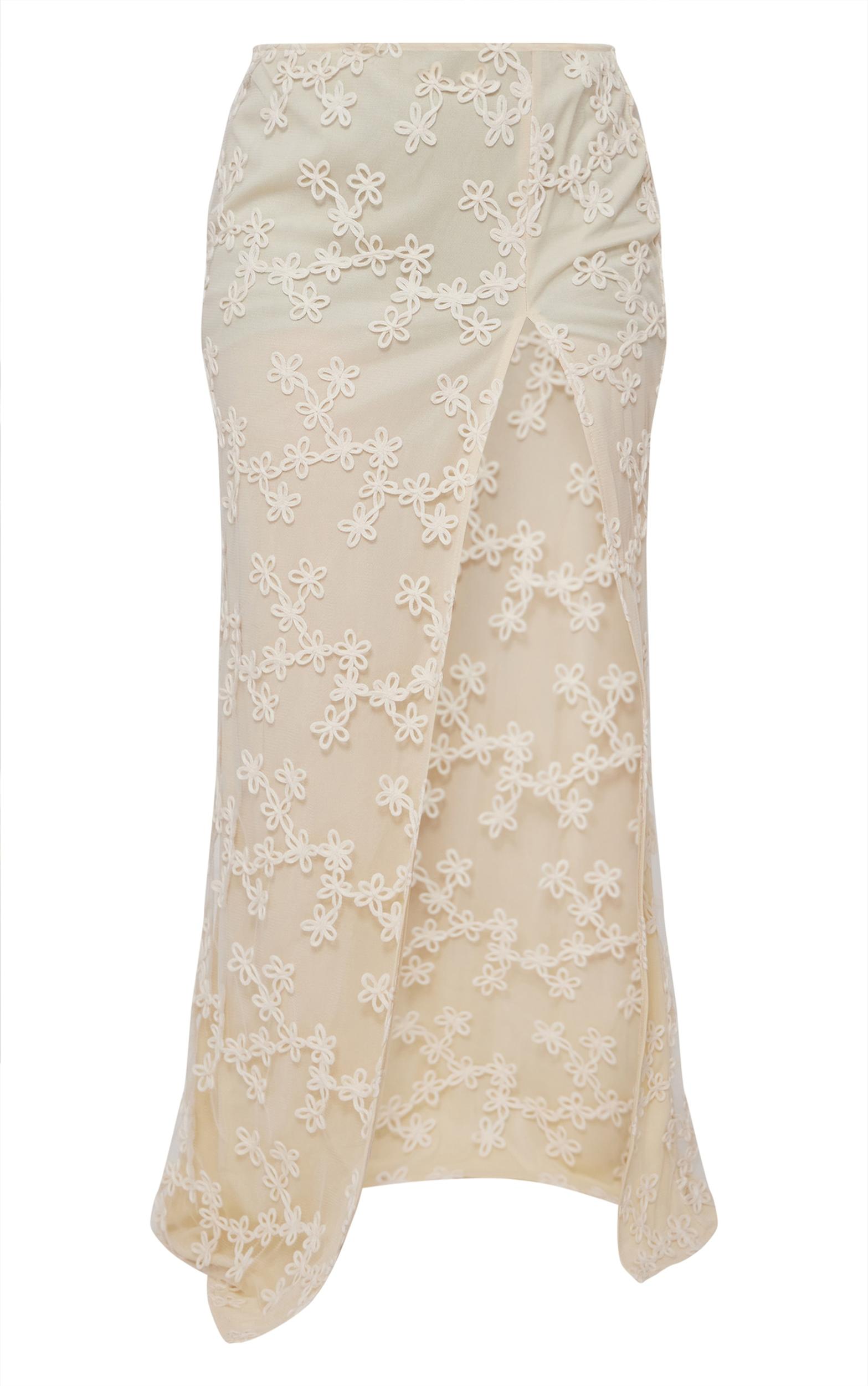 Cream Floral Textured Thigh High Split Maxi Skirt Product Image