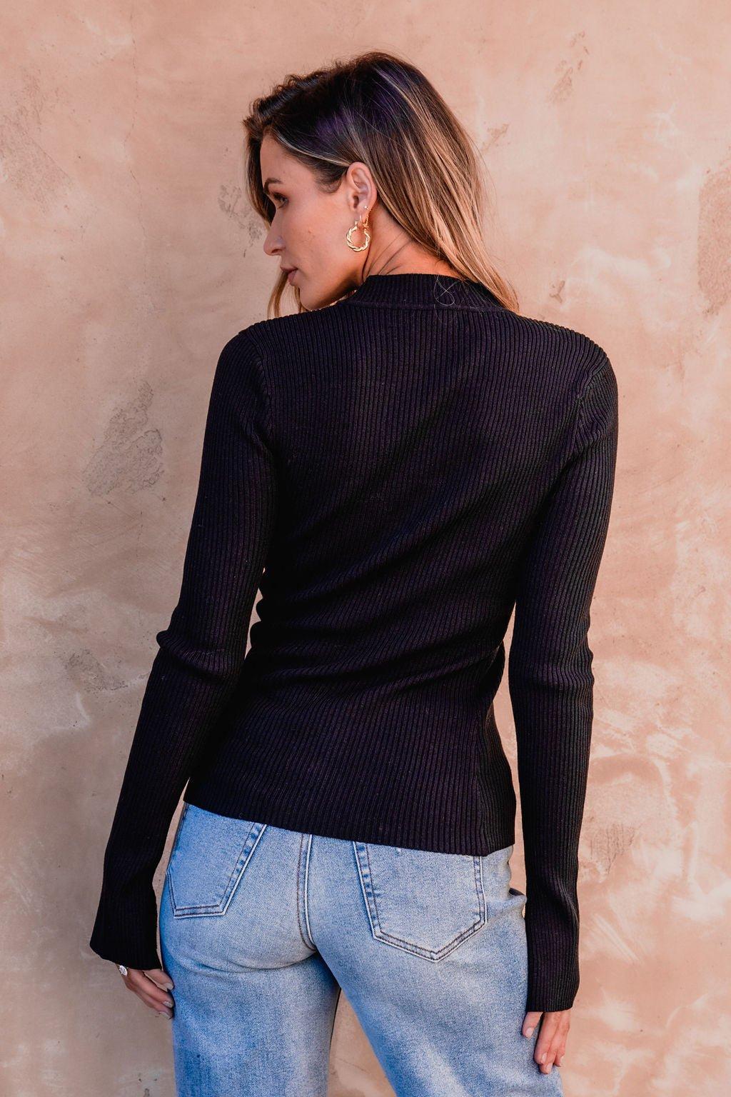 Basic Fitted Mock Neck Top - Black-FINAL SALE Female Product Image