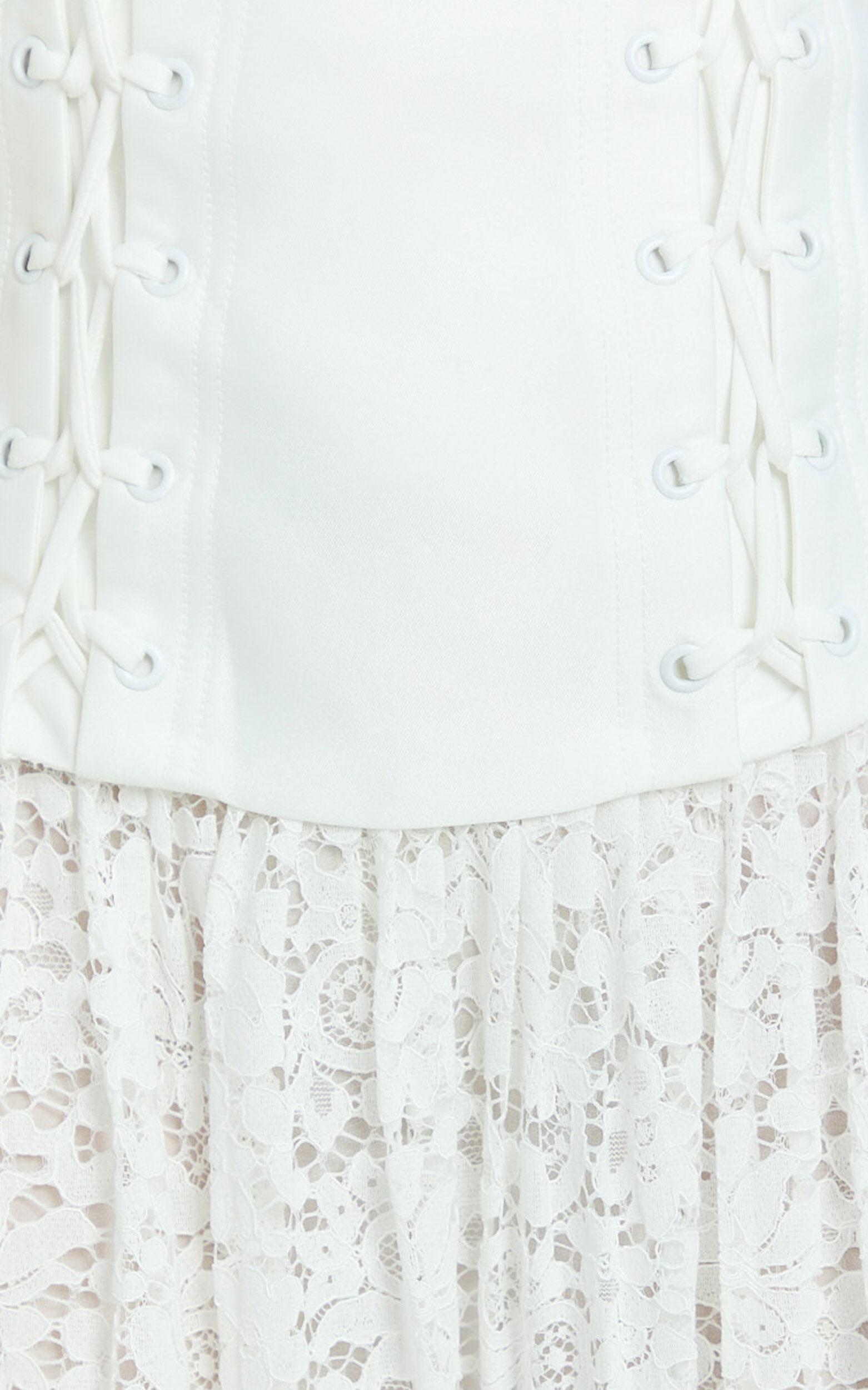 Emerie Mini Dress - Strapless Drop Waist Pleated Dress in Cream Product Image