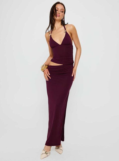 Imeraldia Hardware Halter Maxi Dress Currant Product Image