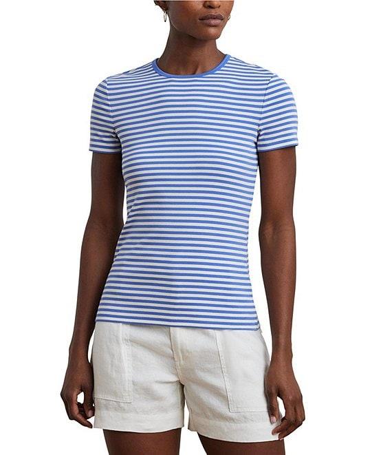 Lauren Ralph Lauren Knit Striped Crew Neck Short Sleeve Tee Shirt Product Image