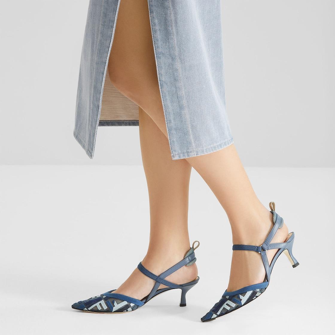 Colibrì LiteBlue mesh medium-heeled slingbacks with FF embroidery Product Image