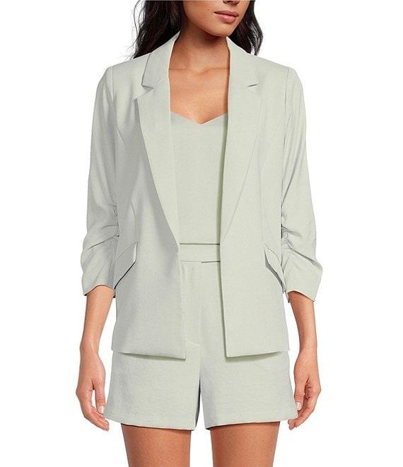 Skies Are Blue Notch Lapel Shirred 3/4 Sleeve Open Front Statement Blazer Product Image