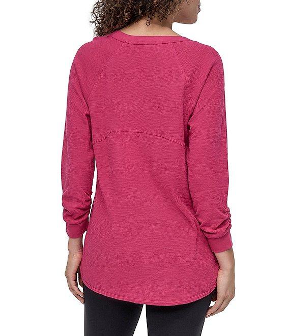 DKNY Sport by Donna Karan Mini Slub Waffle Knit Crew Neck 3/4 Ruched Sleeve Tee Product Image