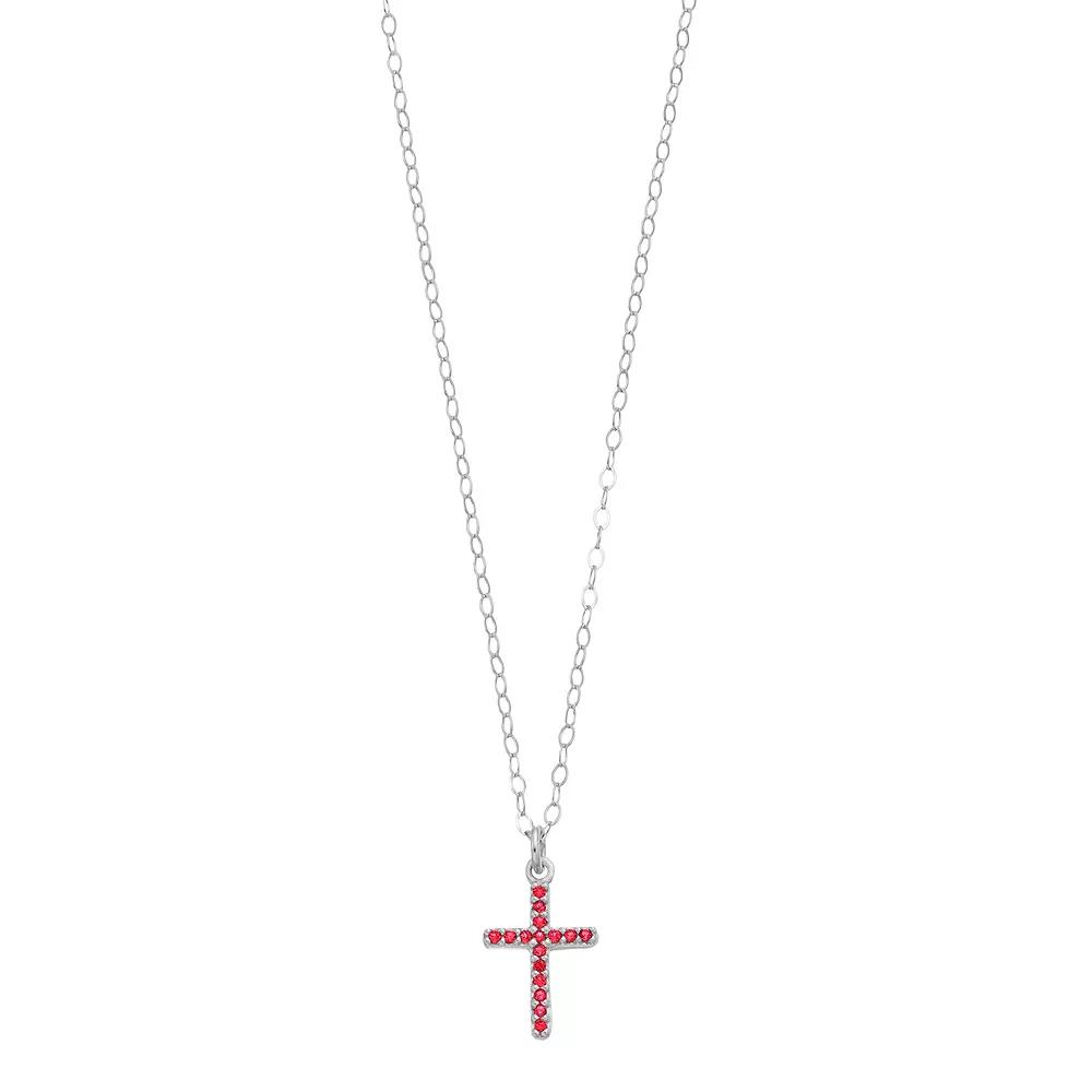 Aleure Precioso Sterling Silver Lab-Created Gemstone Cross Pendant Necklace, Women's, Size: 16", Sterling Silver Red Product Image