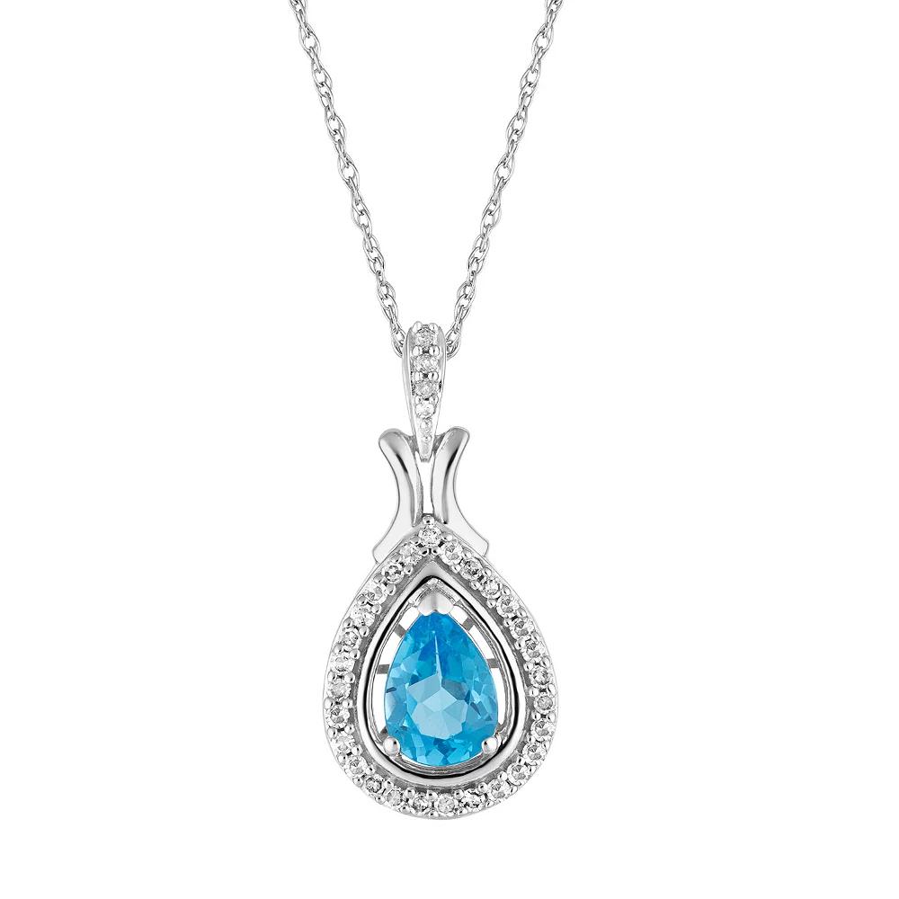 10k White Gold Swiss Blue Topaz & 1/6 Carat T.W. Diamond Teardrop Pendant Necklace, Women's, Size: 18", 10k Whgold Product Image