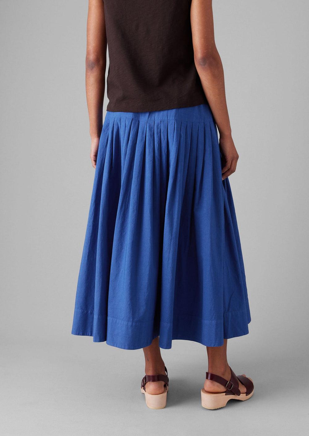 Pleated Raised Stripe Cotton Skirt | French Blue Product Image