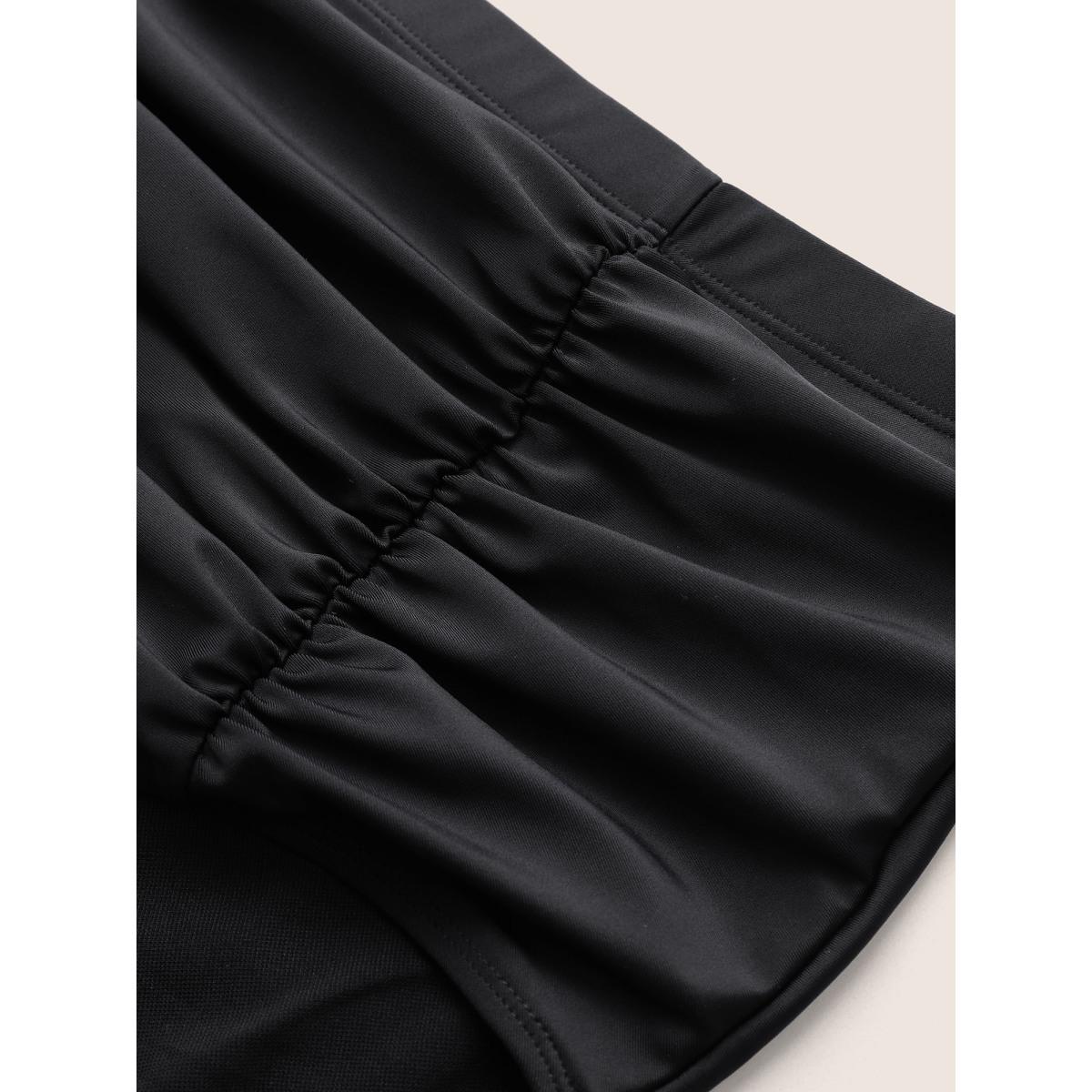 Plus Size Solid Ruched Elastic Waist High Rise Swim Bottom Women's Swimwear Black Beach Non High stretch Skinny High Rise Curve Swim Bottoms BloomChic 28/5X Product Image