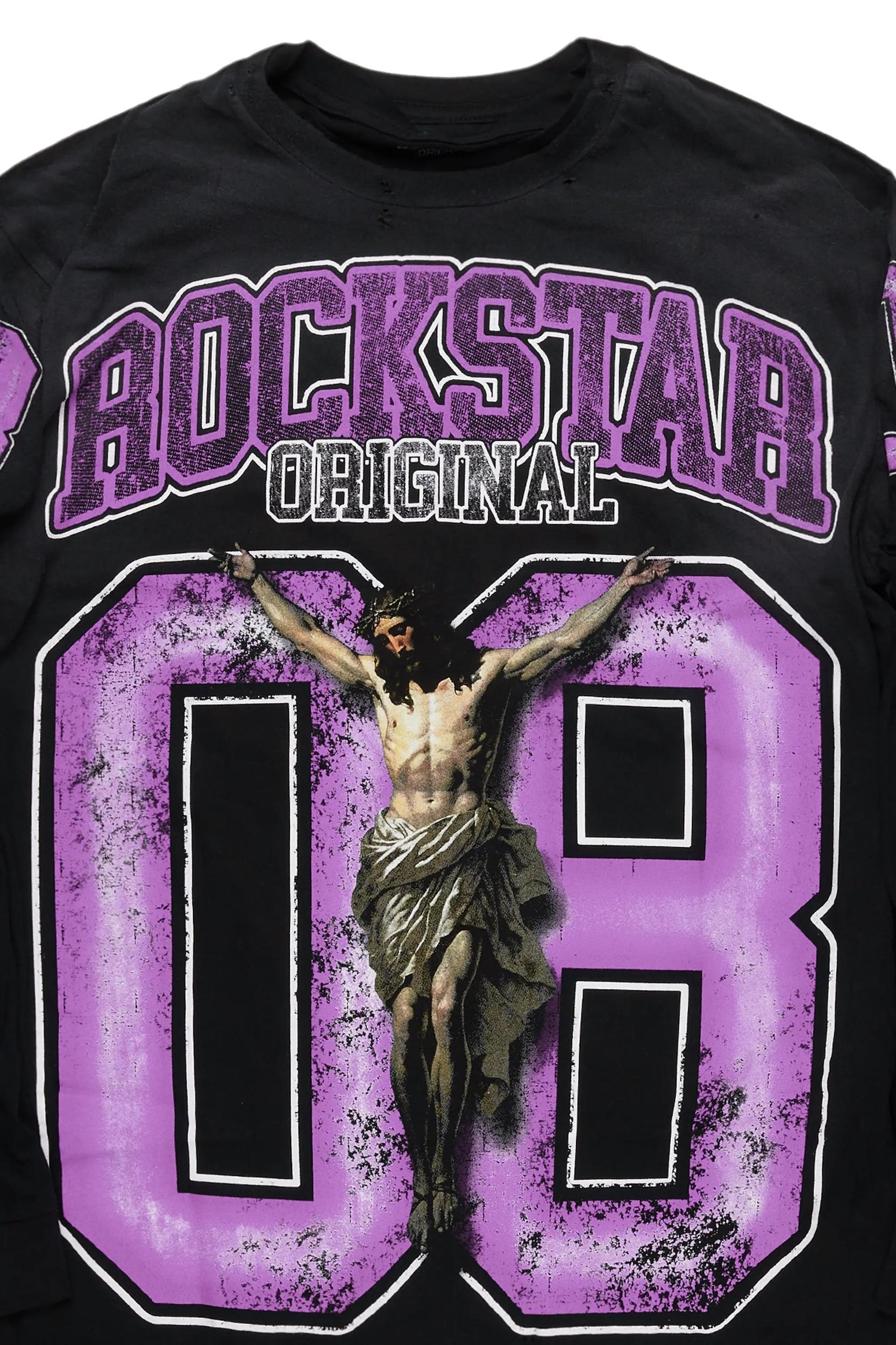 Fields Black/Purple Double Layer Long Sleeve Graphic T-Shirt Male Product Image