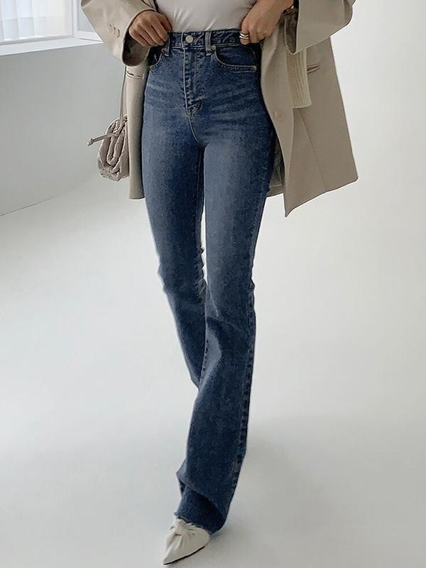 Vintage High Rise Elastic Flared Slim Jeans Product Image