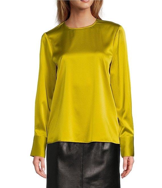 Antonio Melani Rylee Silk Charmeuse Round Neck Long Sleeve Blouse Product Image