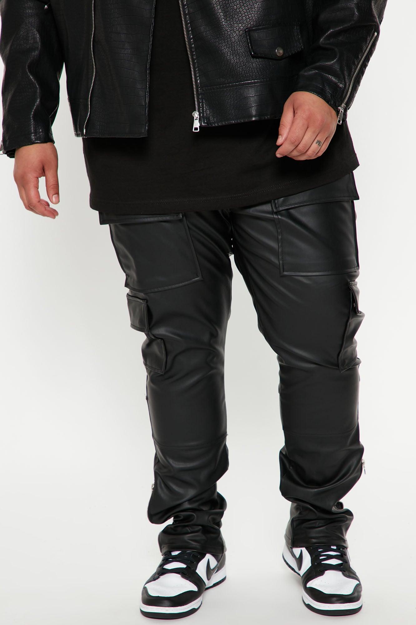 Zip It Faux Leather Slim Cargo Pants - Black Product Image