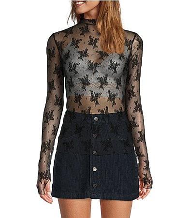 Free People Lady Lux Jacquard Sheer Mock Neck Long Sleeve Layering Top Product Image