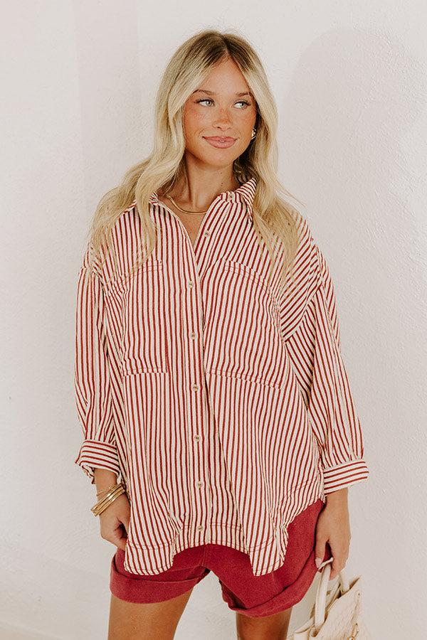 Stripe A Pose Oversized Button Up Top in Rust Product Image