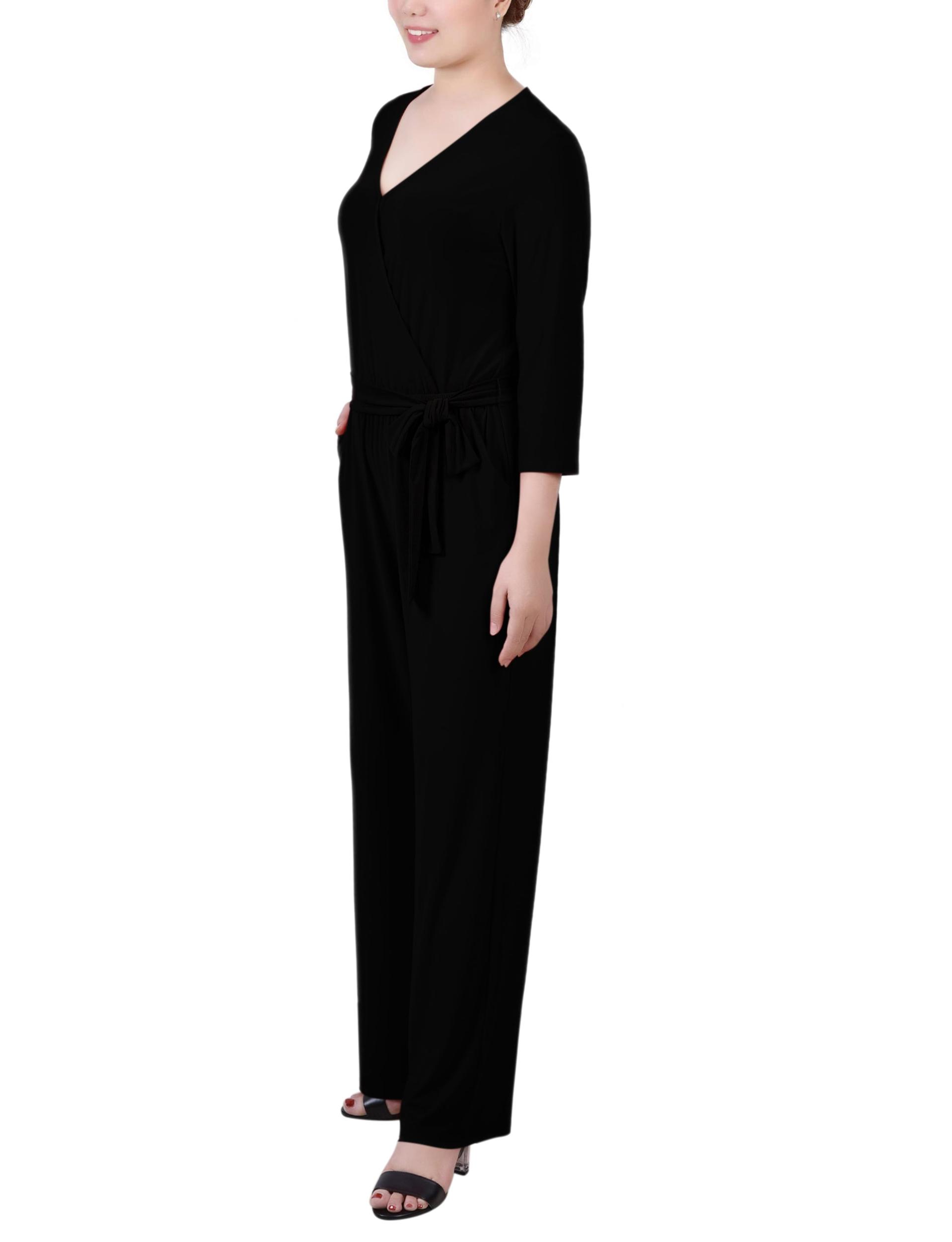 Black 3/4 Sleeve Belted Jumpsuit - Petite Product Image