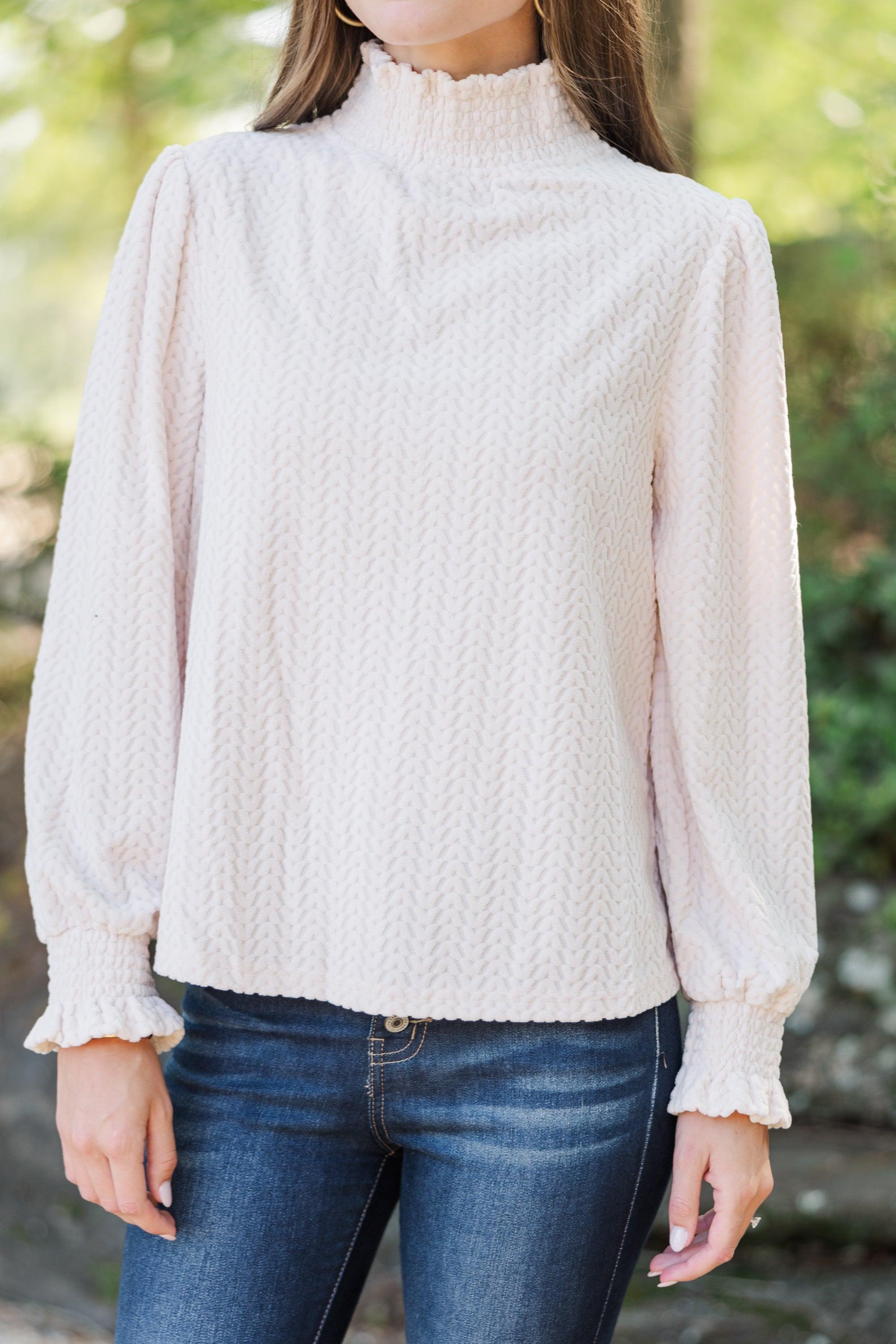 Make It Clear Ivory Textured Knit Blouse Female Product Image