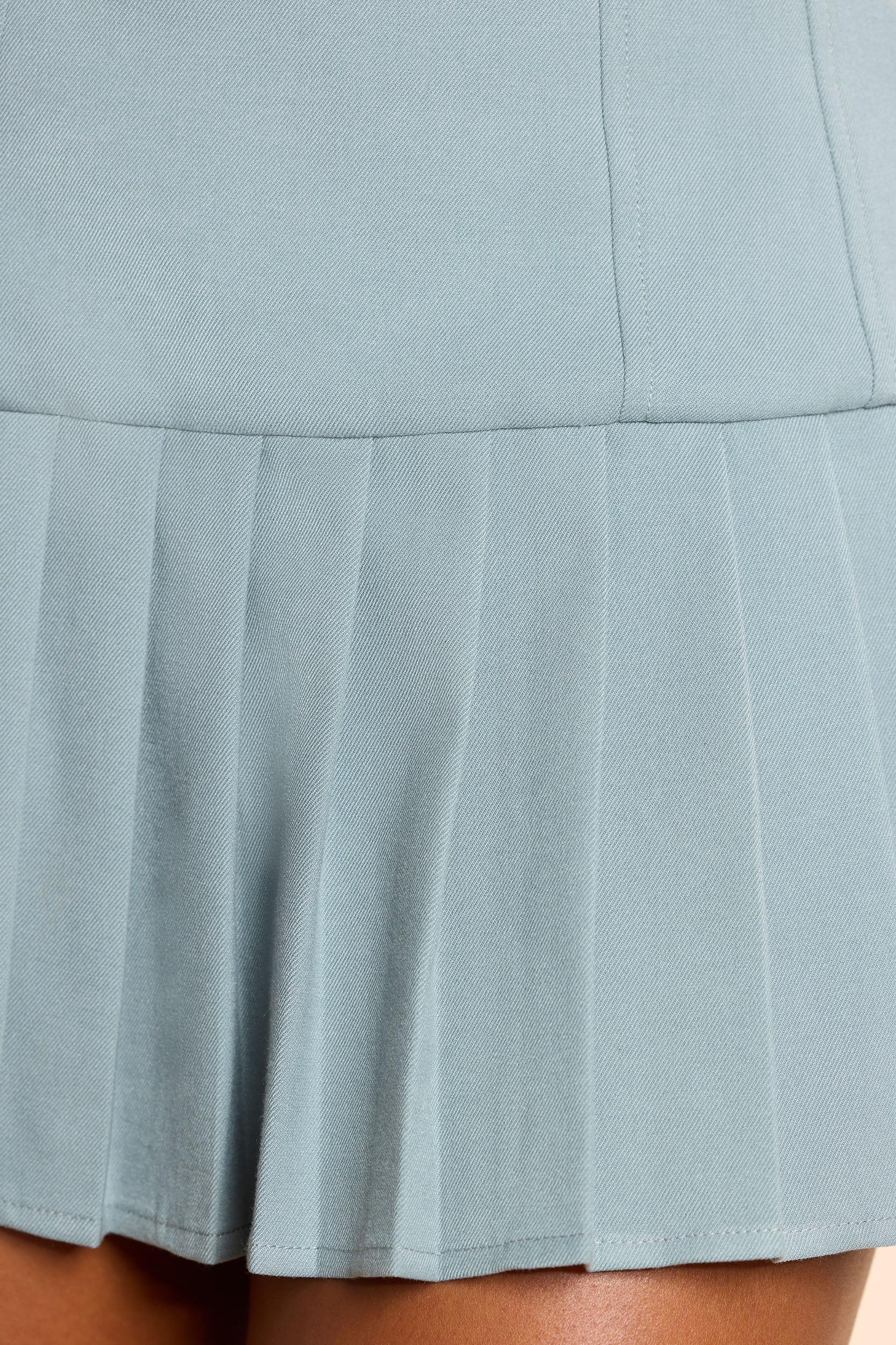 Brushed Twill Drop Waist Kilt Mini Dress in Stone Blue Product Image
