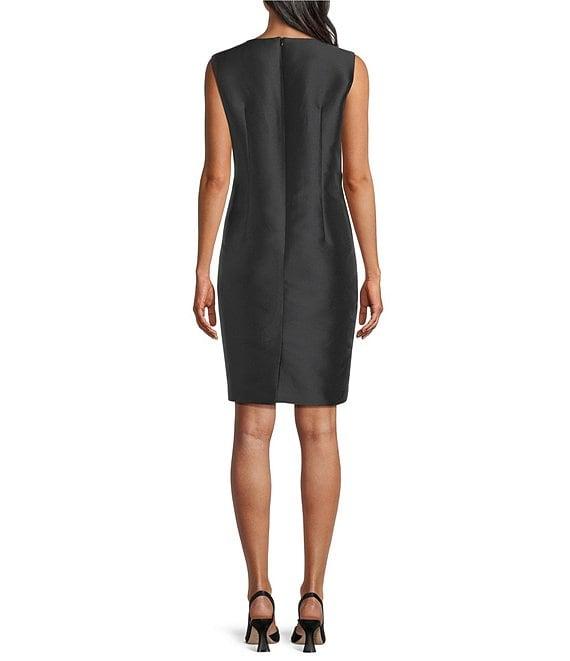 Caroline Rose Printed Rose Leaf Jacquard Scoop Neck Sleeveless Sheath Dress Product Image