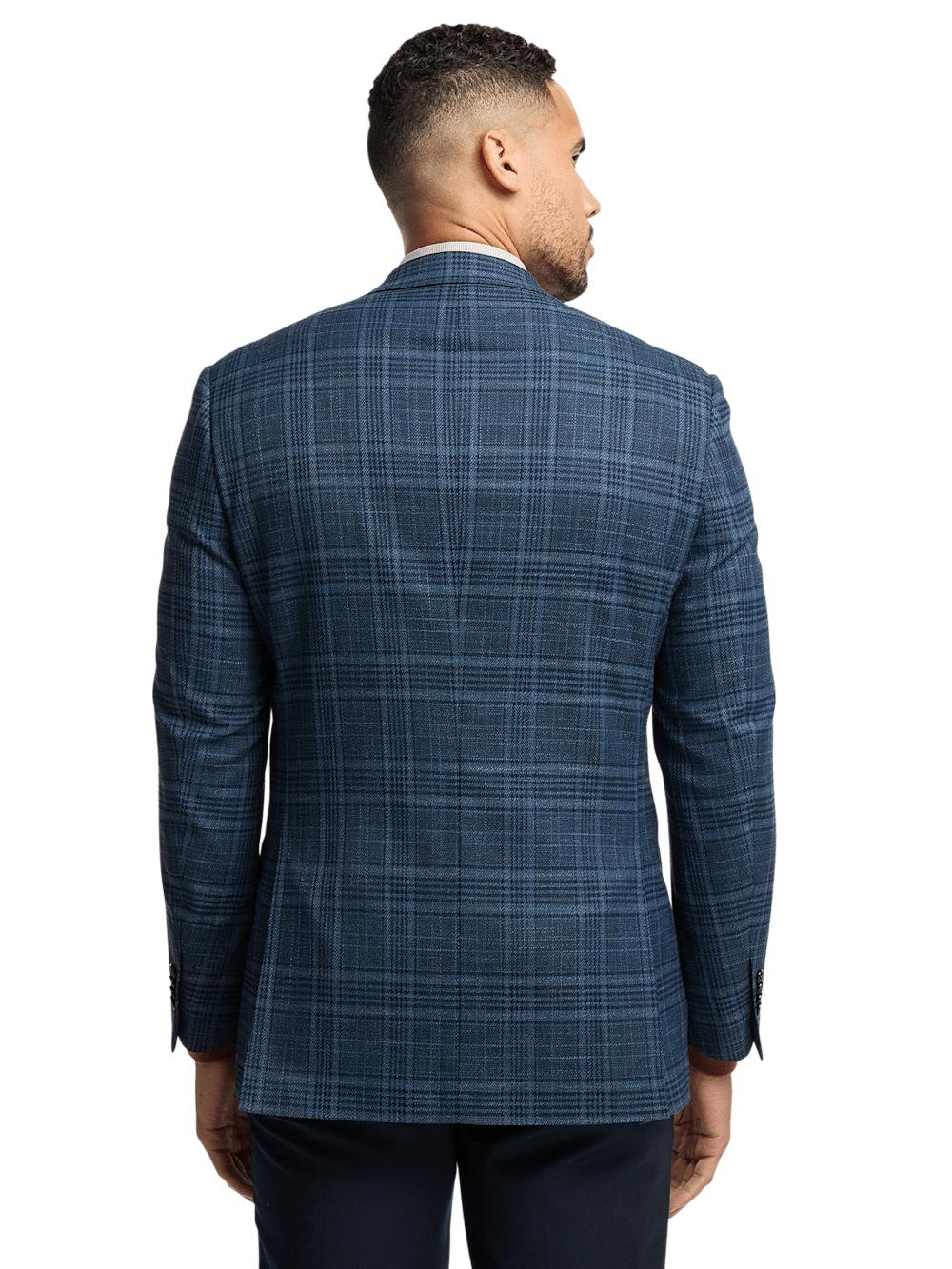 Microfiber Plaid Single Breasted Notch Lapel Sport Coat - Navy Product Image