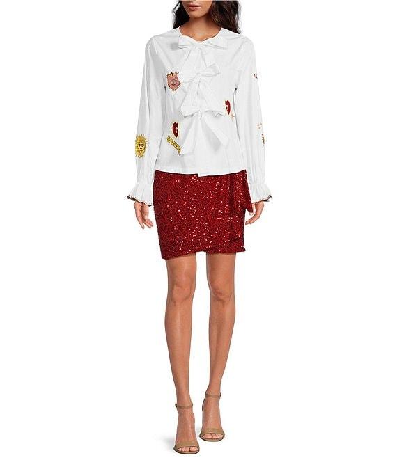 Never Fully Dressed Embroidered Mystical Motif Crew Neck Long Sleeve Tie Front Top Product Image