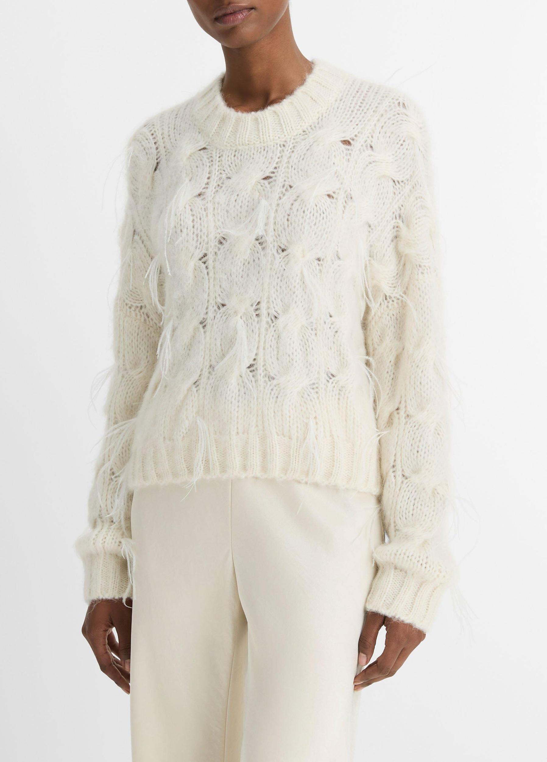 Feather-Appliquéd Italian Cable-Knit Sweater Product Image