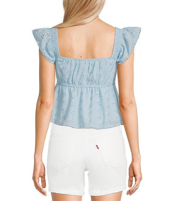 Honey & Sparkle Eyelet Printed Chiffon Smocked Butterfly Sleeve Babydoll Top Product Image