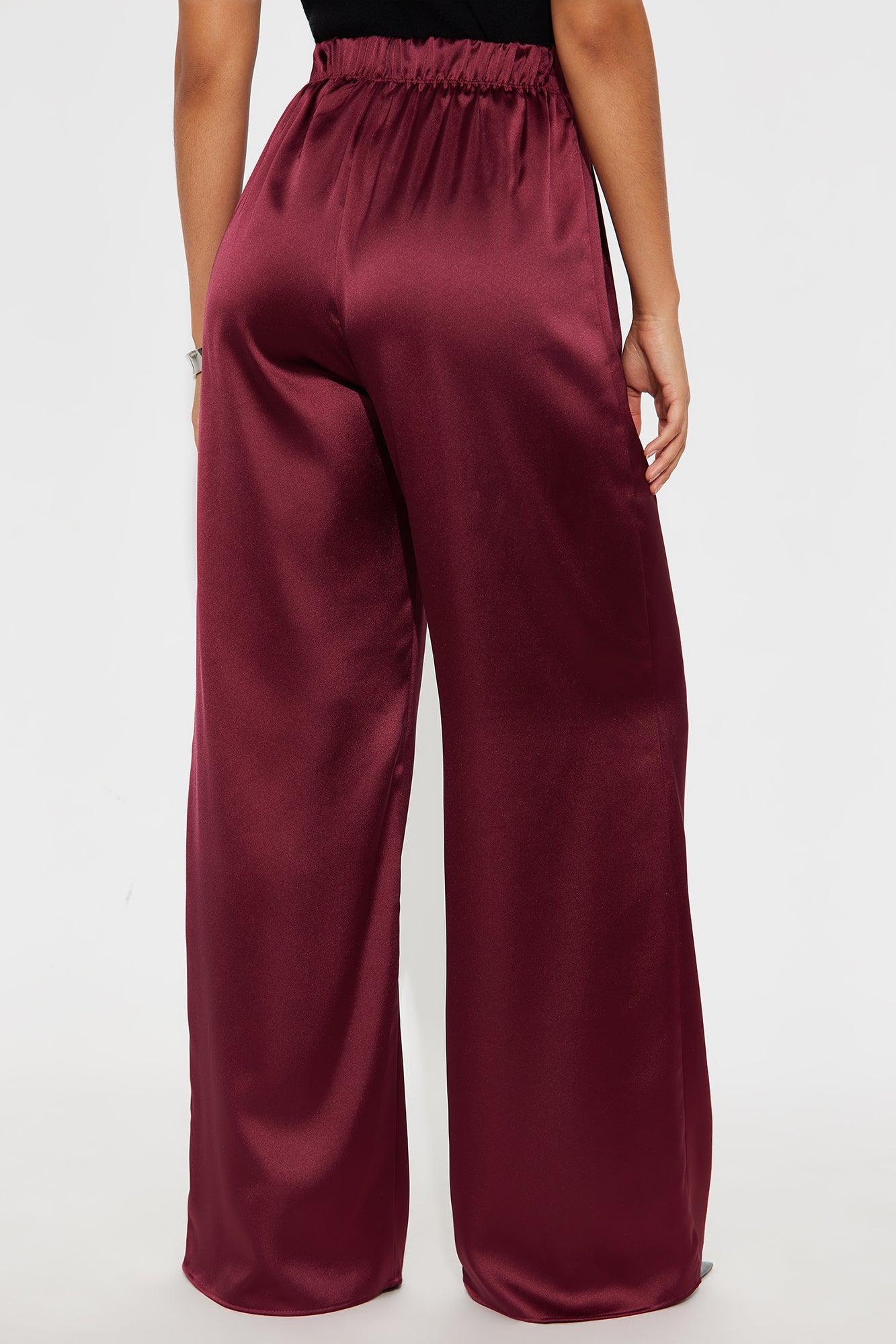 Tone It Down Satin Trouser - Burgundy Female Product Image