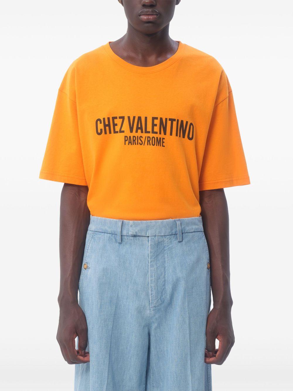 VALENTINO Cotton T-shirt With Chez Print In Orange Product Image