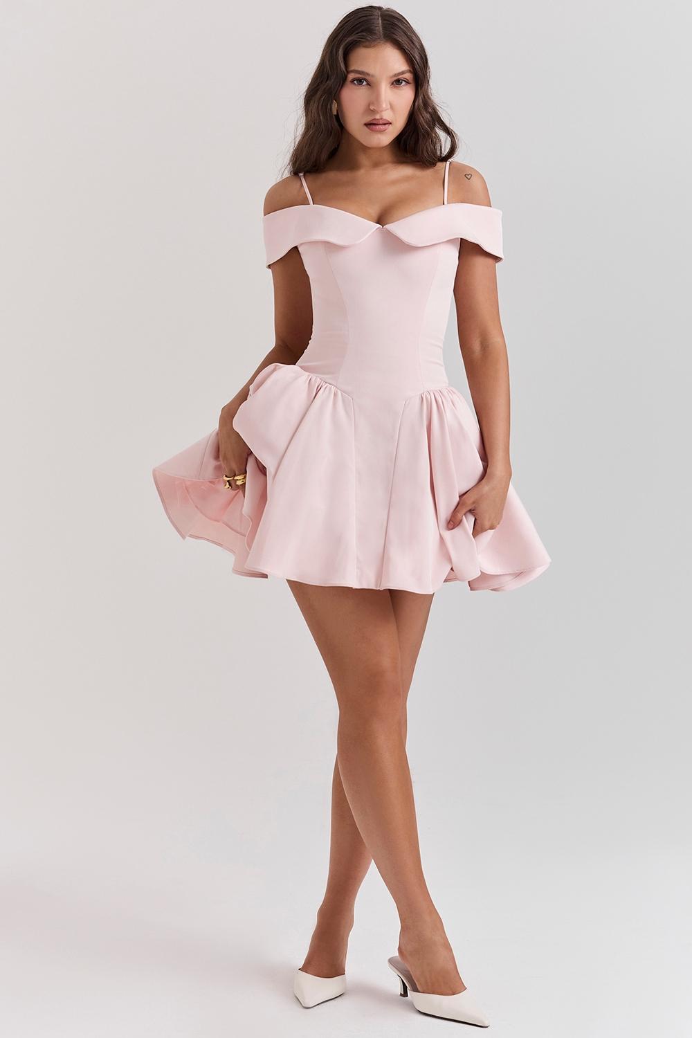 Elida  ballerina pink off shoulder mini dress - sale Product Image