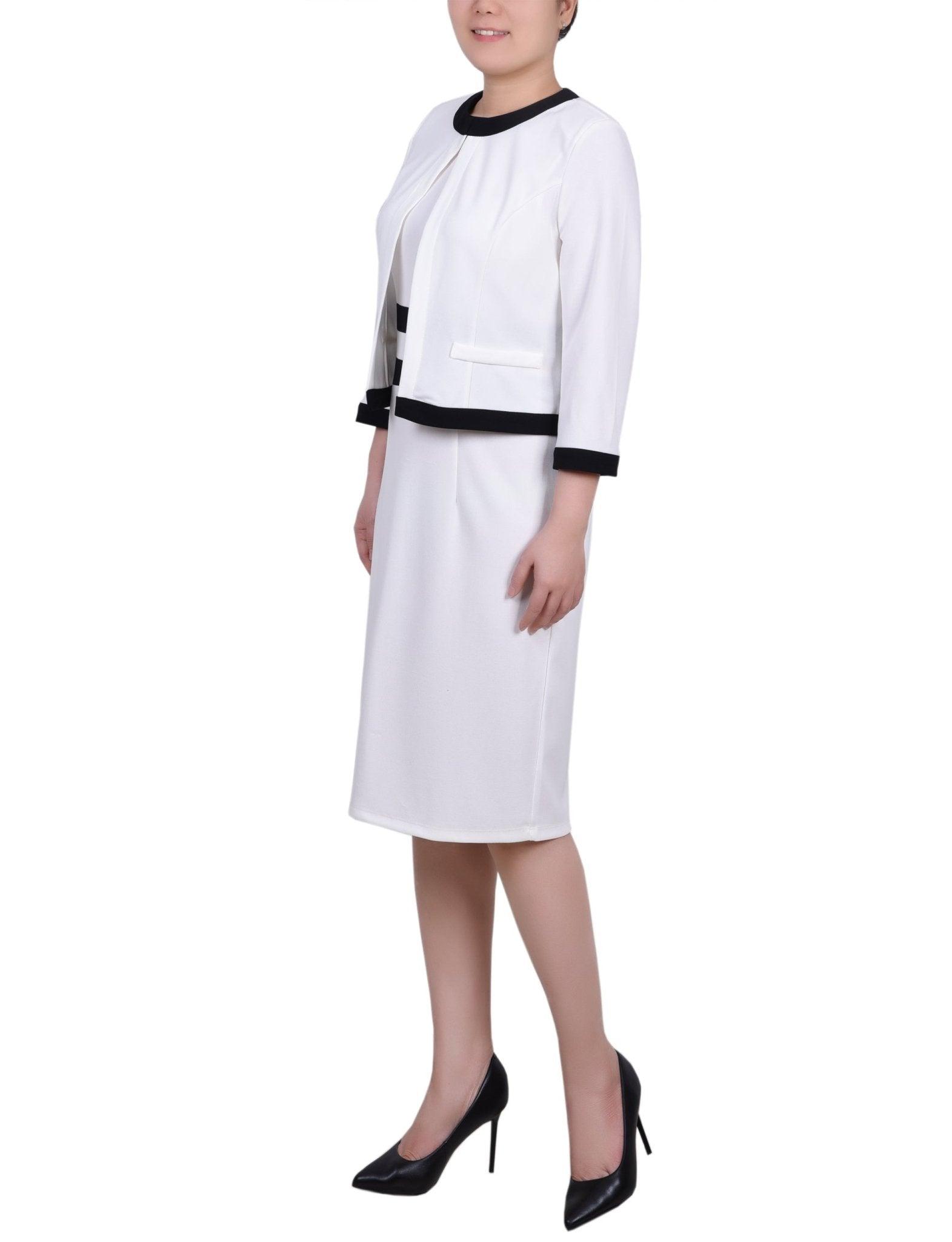 White Black Elbow Sleeve Colorblocked 2 Piece Dress Set Product Image