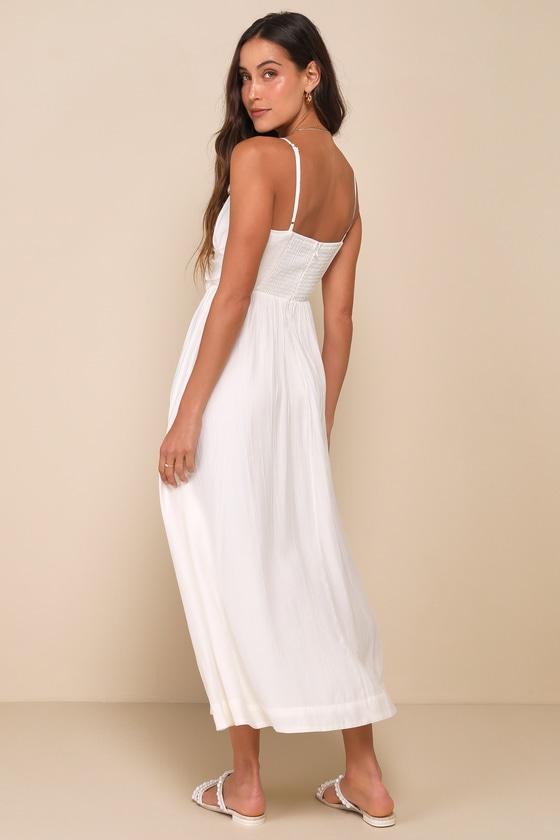 Extravagant Cutie White Bow Sleeveless Midi Dress Product Image