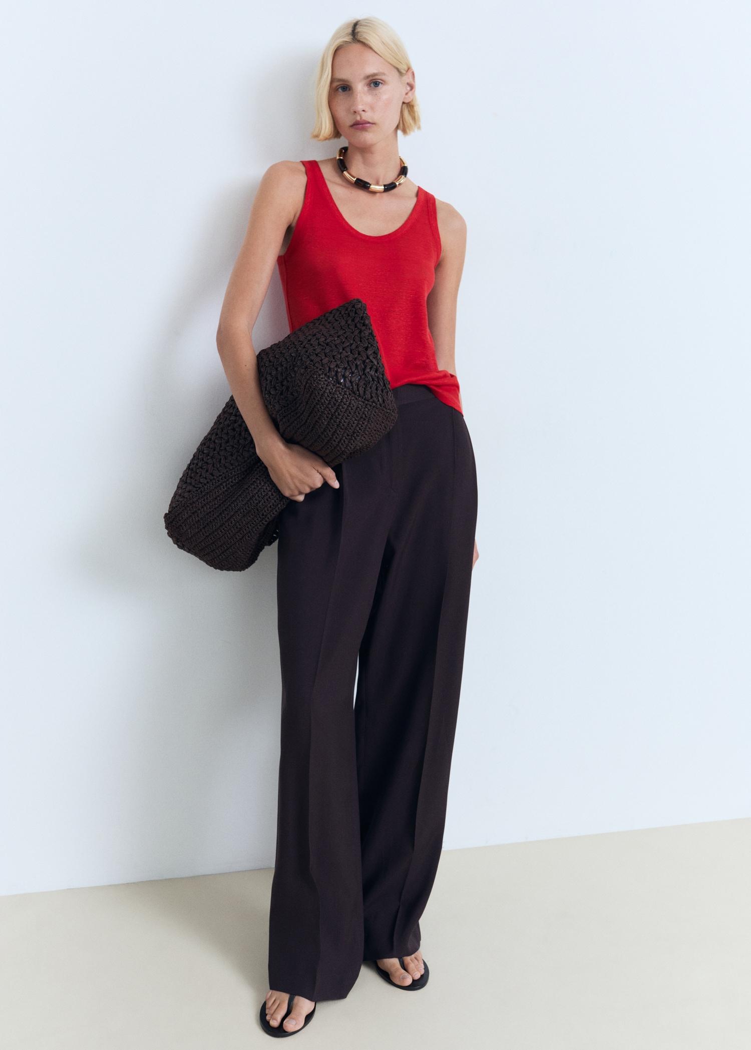 Linen top with sleeves - Women | MANGO USA Product Image