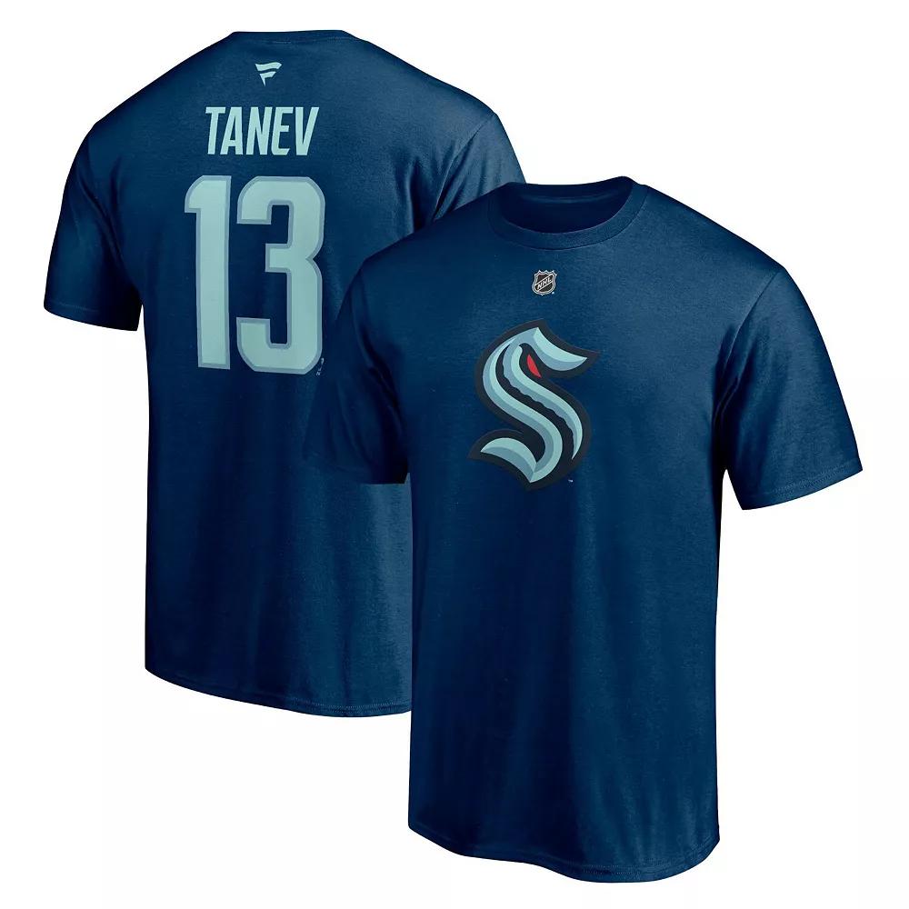 Men's Fanatics Branded Brandon Tanev Deep Sea Blue Seattle Kraken Authentic Stack Name & Number T-Shirt, Size: Small, Krk Blue Product Image