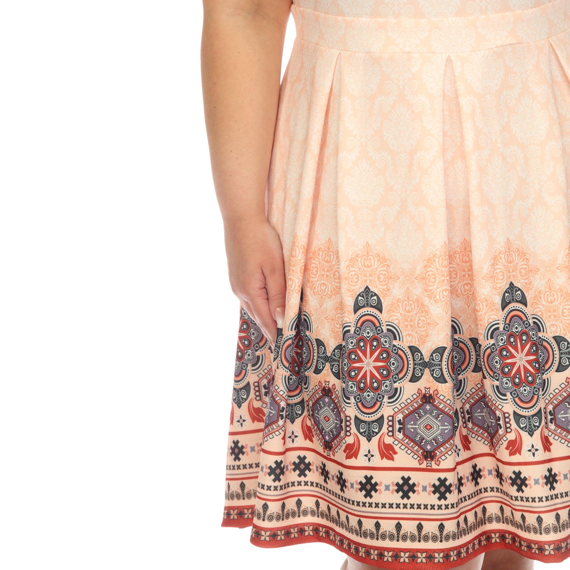 Orange Border Print Fit and Flare Knee Length Dress - Plus Product Image