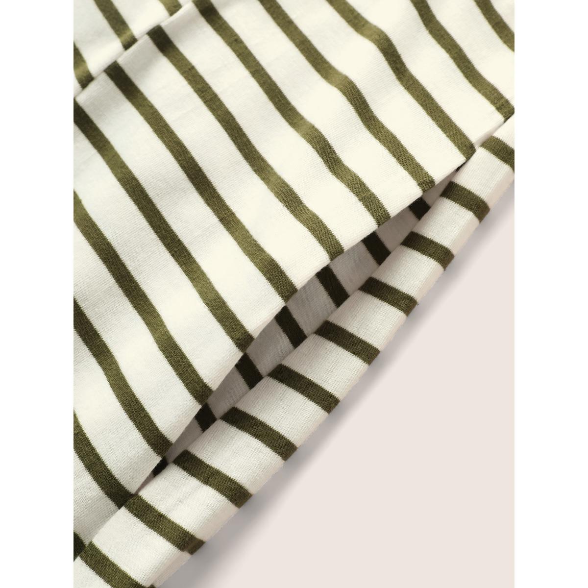 Plus Size Stripes Round Neck Split Side Pocket Dress Moss Women Casual Slit Round Neck Short sleeve Curvy Midi Dress BloomChic 18-20/2X Product Image